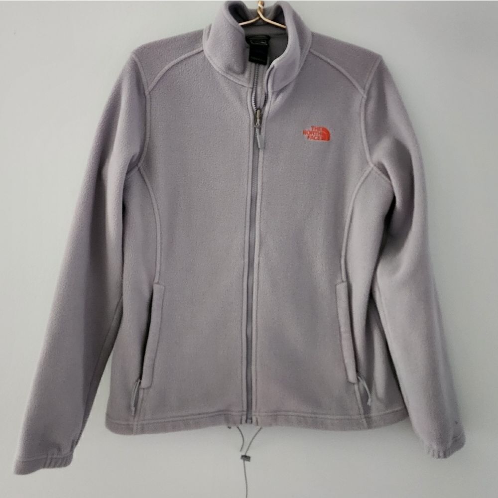 North Face Sweater Womens Large Gray Orange Fleece Full Zip Jacket Outdoor Layer - Picture 1 of 7